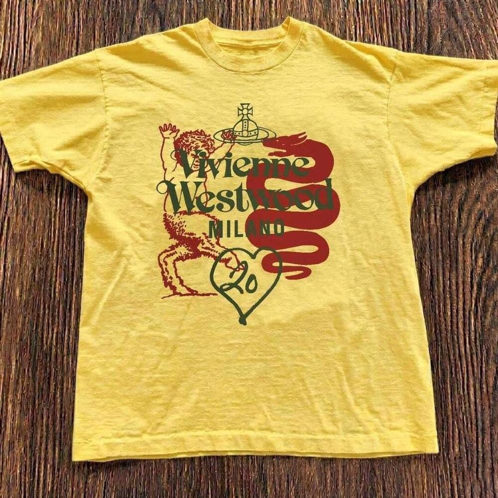 Gildan Men Yellow T-Shirt, Yellow Vivienne Westwood Tee With Red Graphic